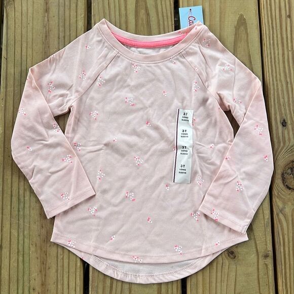 NWT Cat & Jack Size 3T Light Peach Pink Floral Long Sleeve Girl’s T-Shirt Tee - Picture 2 of 5